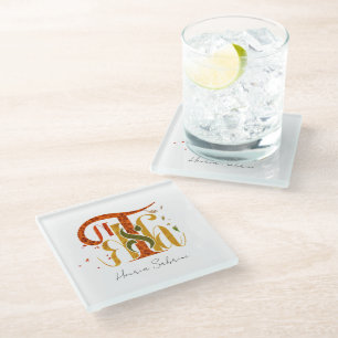 Elegant Manuscript Thanks Autumn Fall Foliage Glass Coaster