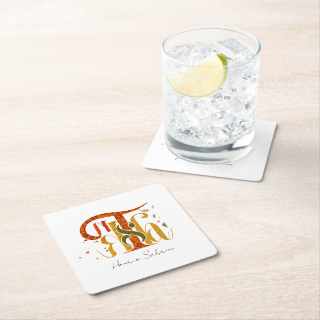 Elegant Manuscript Thanks Autumn Fall Foliage Square Paper Coaster (Insitu)