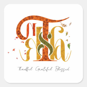 Elegant Manuscript Thanks Autumn Fall Foliage Square Sticker