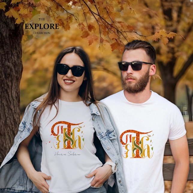 Elegant Manuscript Thanks Autumn Fall Foliage T-Shirt (Creator Uploaded)