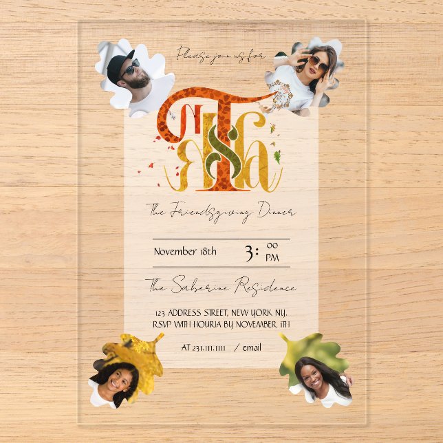Elegant Manuscript Thanks Autumn Foliage Photos  Acrylic Invitations (Front)