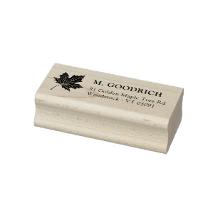 Elegant Maple Leaf Return Address. Wooden Rubber Stamp