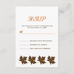 Elegant maple leaves brown fall wedding RSVP