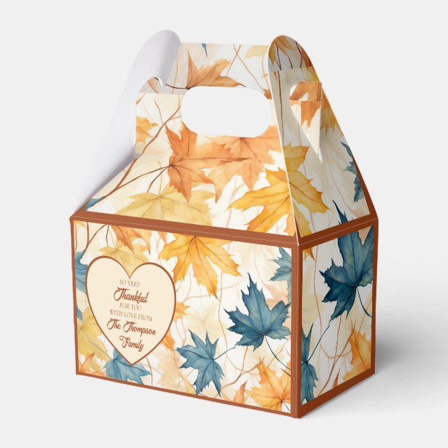 Elegant Maple Leaves Thankful Thanksgiving Heart  Favor Box (Front Side)