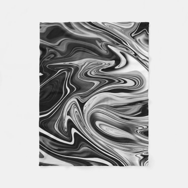 Elegant Marble 7 - Liquid Black and White Fleece Blanket (Front)