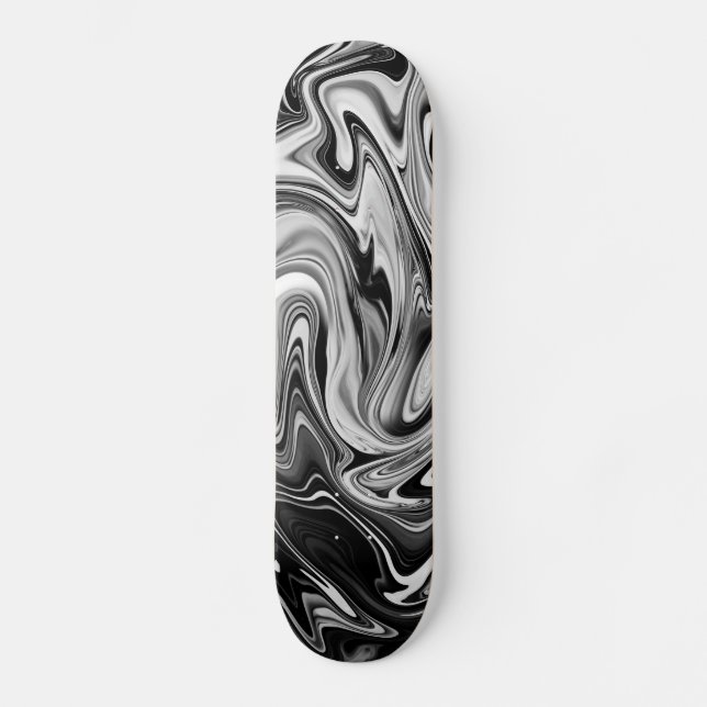 Elegant Marble 7 - Liquid Black and White Skateboard (Front)