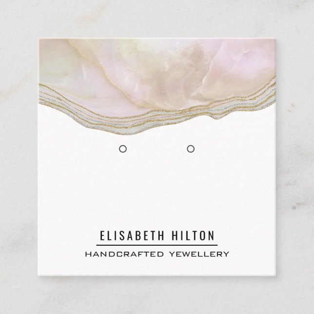 Elegant marble agate Earring display Square Business Card (Front)