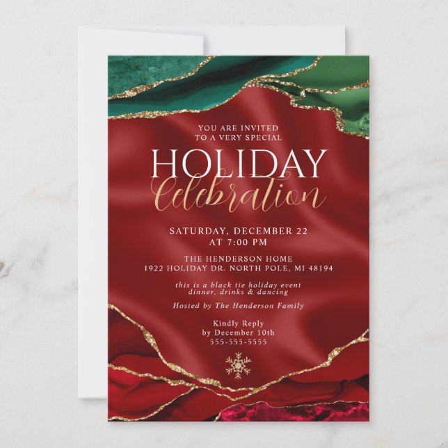 Elegant Marble Agate Holiday Invitation (Front)