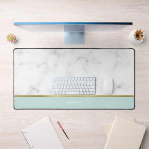 Elegant Marble and Mint Pattern Personalized Desk Mat