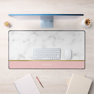 Elegant Marble and Pink Pattern Personalized Desk Mat