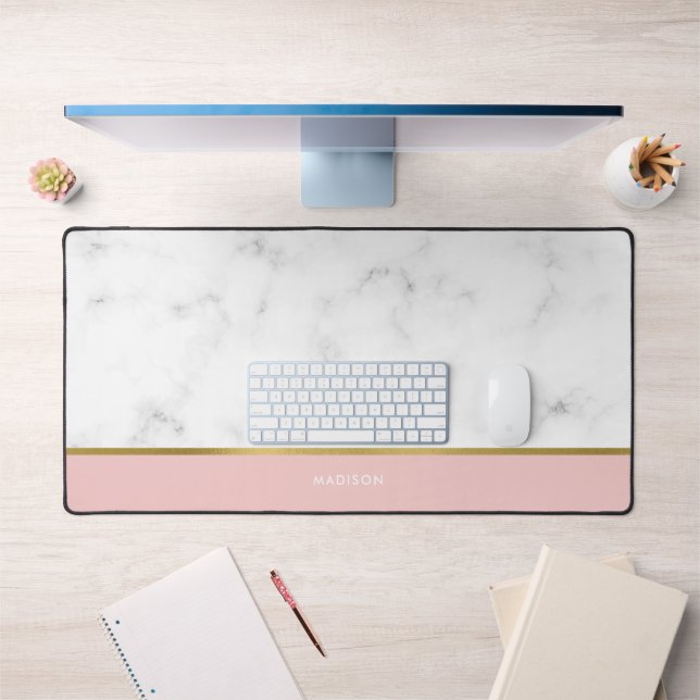 Elegant Marble and Pink Pattern Personalized Desk Mat (Office 1)