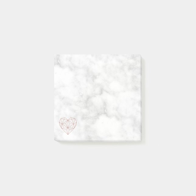 Elegant Marble and Rose Gold Foil Geometric Heart Post-it Notes (Front)