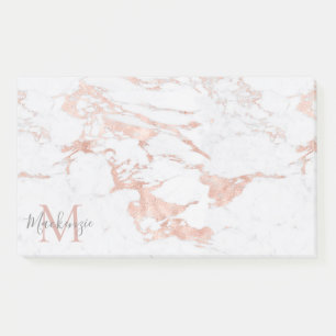 Elegant Marble and Rose Gold Foil Monogram Post-it Notes