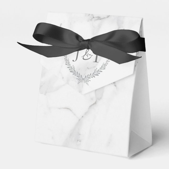 Elegant Marble and Wreath Wedding Treat Bag Favor Box (Front Side)