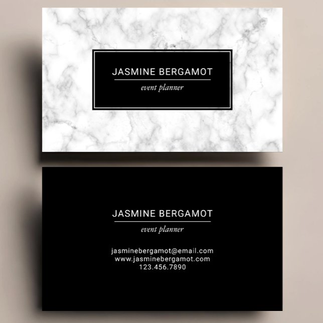 Elegant Marble Black and White Event Planner Business Card (Creator Uploaded)