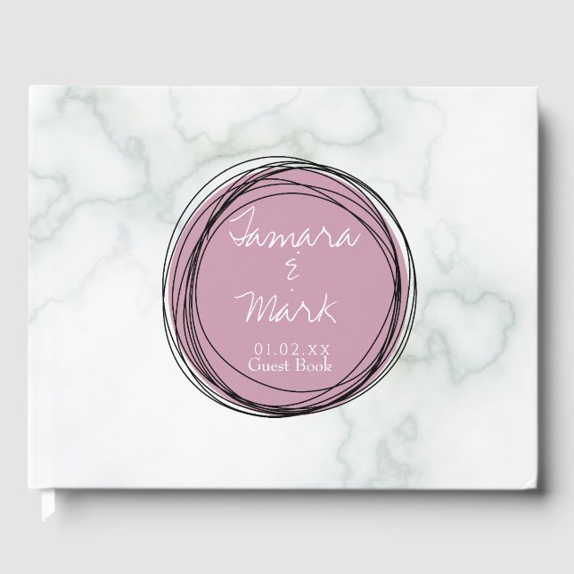 Elegant Marble Black Circular Wedding Logo Guest Book (Front)
