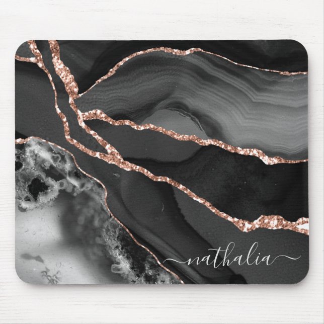 Elegant Marble Black Gold Personalized Mouse Pad (Front)