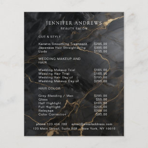 Elegant Marble Black-Gold Salon Pricelist Flyer