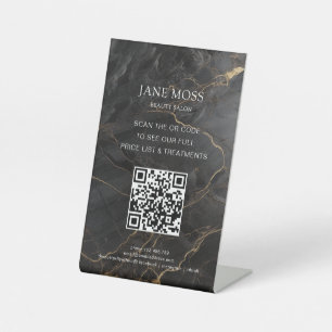 Elegant, Marble-Black-Gold, Salon, QR-Code Pedestal Sign