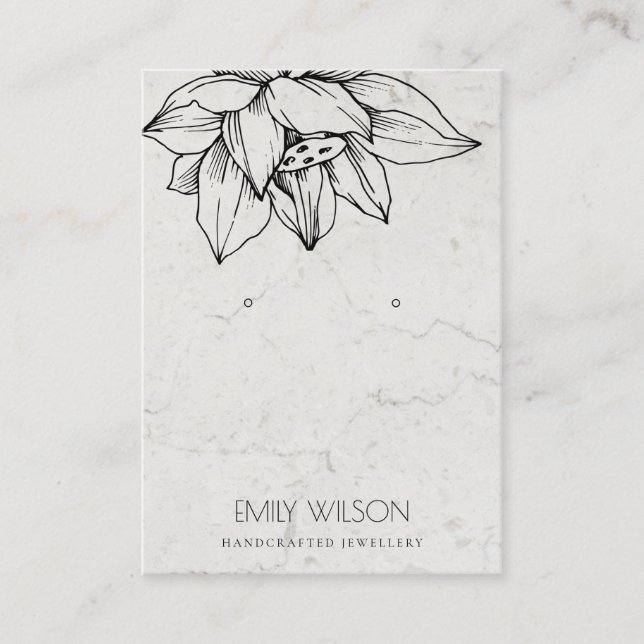 ELEGANT MARBLE BLACK LOTUS SIMPLE EARRING DISPLAY BUSINESS CARD (Front)