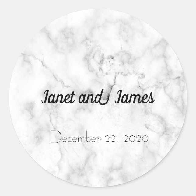 Elegant Marble Black & White Name Wedding Stickers (Front)