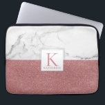 Elegant Marble Blush Pink Glitter Girly Monogram Laptop Sleeve<br><div class="desc">Trendy Marble Blush Pink Glitter Girly Monogram Laptop Sleeve Stylish and personalized! Keep your laptop safe in this stylish case with a trendy geometric pattern of marble and blush pink glitter, with a colour block in the middle with space for your name and monogram! Easy to customize text, fonts, and...</div>