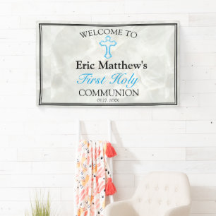 Elegant Marble Boys First Holy Communion Welcome Banner