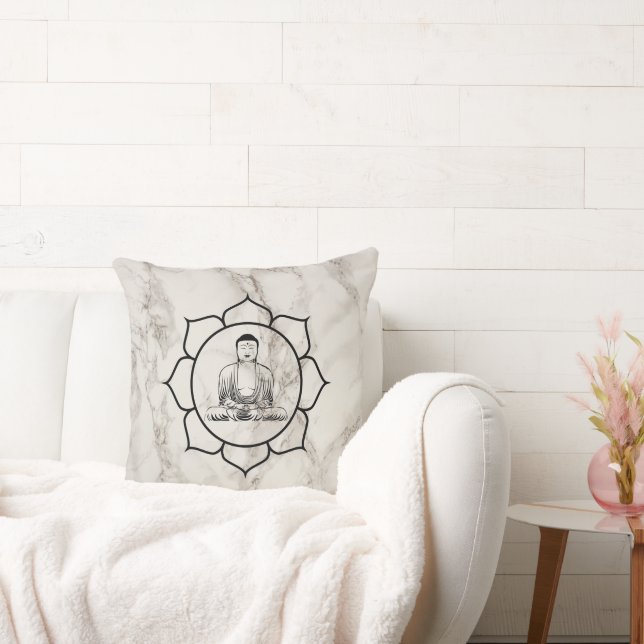 Elegant Marble Buddha Throw Pillow (Couch)