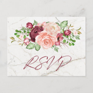Elegant Marble Burgundy Mauve Peach RSVP Invitation Postcard