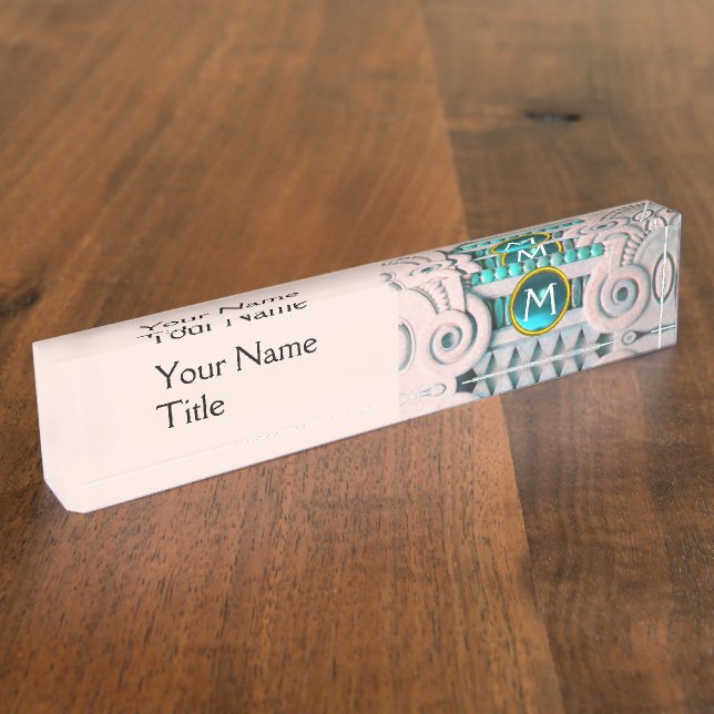 ELEGANT MARBLE COLUMN,PINK BLUE GEM STONE MONOGRAM NAMEPLATE (Side)