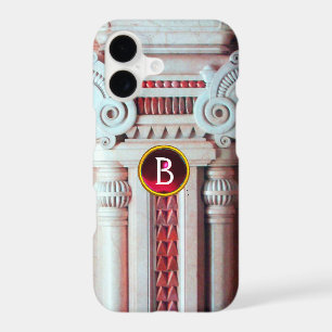 ELEGANT MARBLE COLUMN,PINK RED GEM STONE MONOGRAM