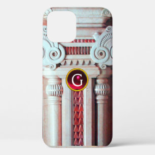 ELEGANT MARBLE COLUMN,PINK RED GEM STONE MONOGRAM iPhone 12 CASE
