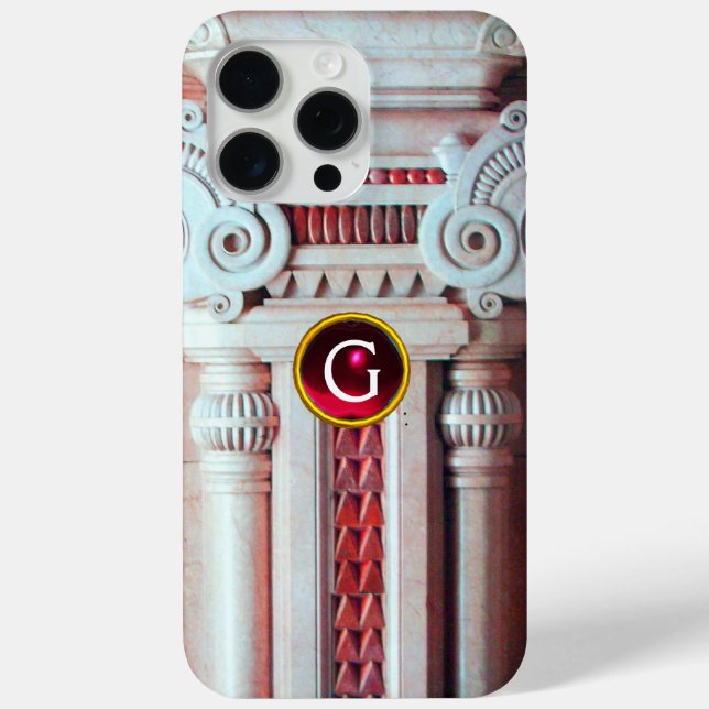 ELEGANT MARBLE COLUMN,PINK RED GEM STONE MONOGRAM Case-Mate iPhone CASE (Back)