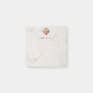 Elegant Marble Copper Monogram Brown Name White Post-it Notes