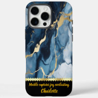 Elegant marble design with blue and gold accents