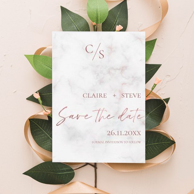 Elegant Marble Effect Rose Gold Monogram Wedding  Save The Date (Creator Uploaded)