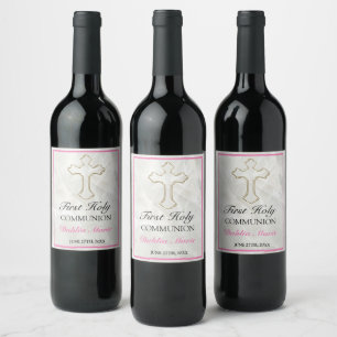 Elegant Marble Girls First Holy Communion Wine Lab Wine Label