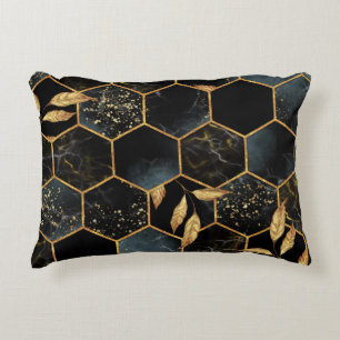 Elegant Marble & Gold: Abstract Hexagon Texture Accent Pillow
