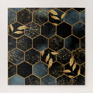 Elegant Marble & Gold: Abstract Hexagon Texture Jigsaw Puzzle