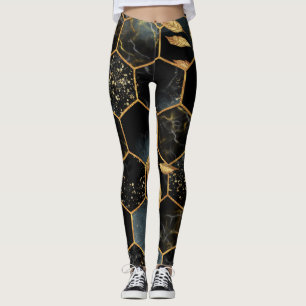 Elegant Marble & Gold: Abstract Hexagon Texture Leggings