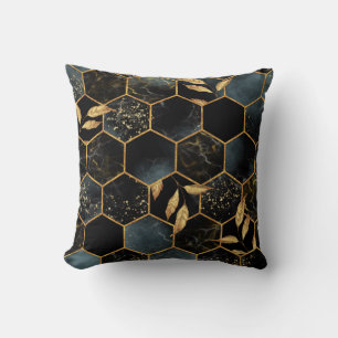Elegant Marble & Gold: Abstract Hexagon Texture Throw Pillow