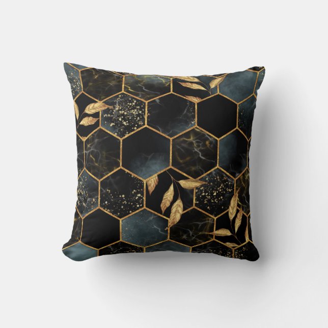 Elegant Marble & Gold: Abstract Hexagon Texture Throw Pillow (Front)
