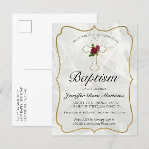 Elegant Marble Gold Baby Baptism Postcard Invite