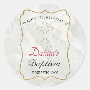 Elegant Marble Gold Baby Baptism Thank You Classic Round Sticker