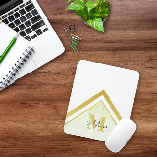 Elegant Marble Gold Chevron Monogram Mouse Pad