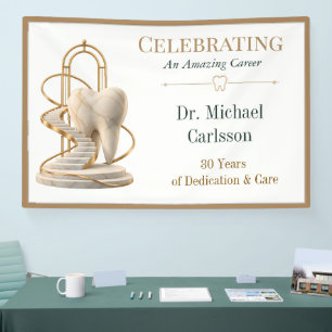 Elegant Marble Gold Dentist Career Celebration Banner