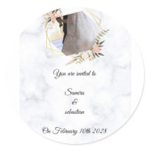 Elegant Marble Gold Floral Wedding Invitation 