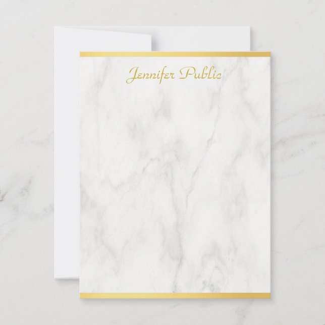Elegant Marble Gold Hand Script Personalized Card (Front)