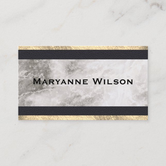 Elegant Marble Gold Leather Trim Business Card (Front)