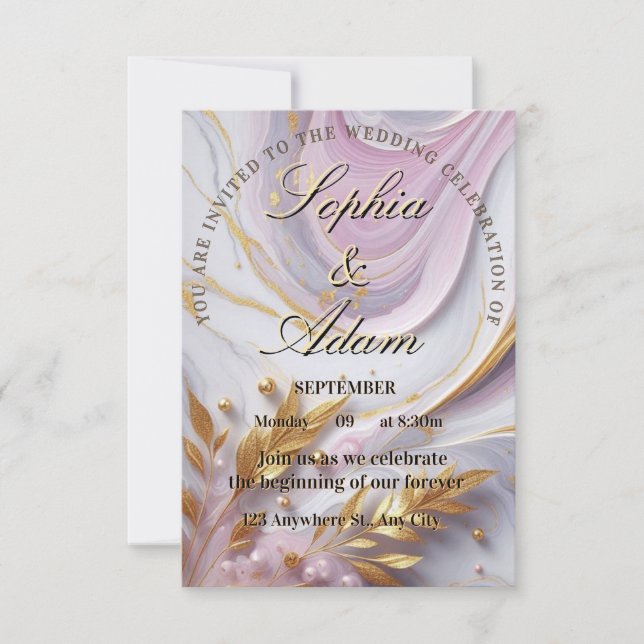 Elegant Marble & Gold Wedding Invitation (Front)